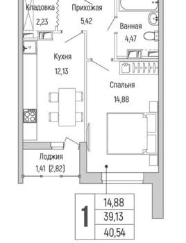 1-к квартира, вторичка, 41м2, 4/9 этаж