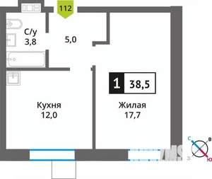 1-к квартира, вторичка, 39м2, 8/9 этаж