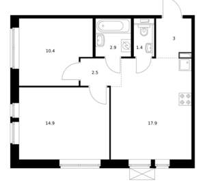 2-к квартира, вторичка, 53м2, 6/9 этаж
