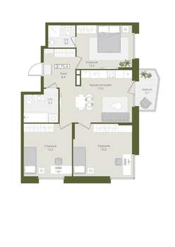 3-к квартира, вторичка, 75м2, 3/8 этаж