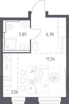 Студия квартира, строящийся дом, 26м2, 2/24 этаж