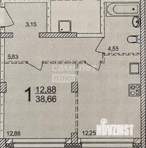 1-к квартира, вторичка, 39м2, 1/8 этаж