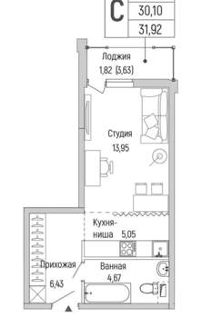 Студия квартира, вторичка, 32м2, 2/9 этаж