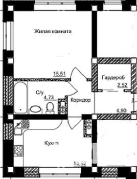 1-к квартира, вторичка, 37м2, 2/3 этаж