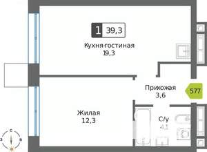 1-к квартира, вторичка, 39м2, 16/32 этаж