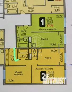 2-к квартира, сданный дом, 54м2, 2/8 этаж