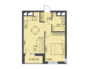 1-к квартира, вторичка, 40м2, 13/15 этаж