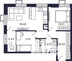 2-к квартира, вторичка, 56м2, 7/28 этаж
