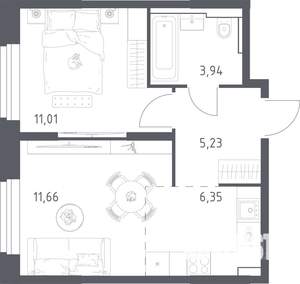1-к квартира, строящийся дом, 38м2, 8/24 этаж