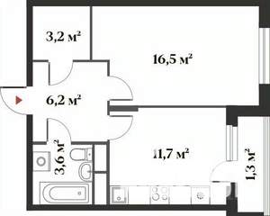 1-к квартира, вторичка, 42м2, 2/6 этаж