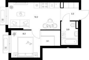 1-к квартира, вторичка, 33м2, 7/9 этаж