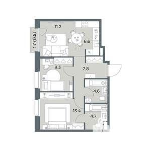 3-к квартира, вторичка, 58м2, 3/6 этаж