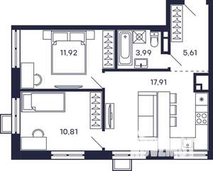 2-к квартира, строящийся дом, 52м2, 23/28 этаж