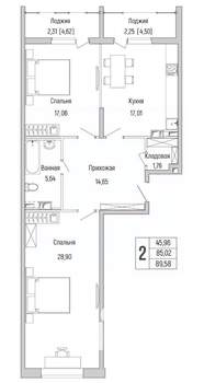 2-к квартира, вторичка, 90м2, 9/9 этаж