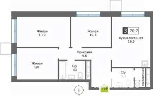 3-к квартира, вторичка, 71м2, 28/32 этаж