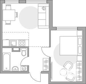 2-к квартира, вторичка, 35м2, 1/6 этаж
