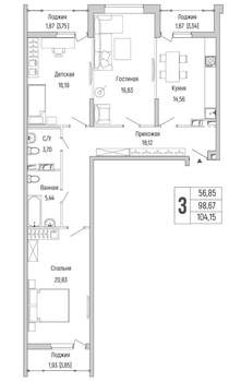 2-к квартира, вторичка, 104м2, 3/9 этаж