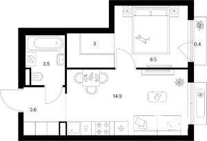 1-к квартира, вторичка, 34м2, 4/9 этаж