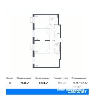 3-к квартира, вторичка, 70м2, 23/24 этаж