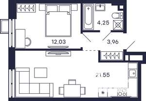 1-к квартира, строящийся дом, 44м2, 2/28 этаж