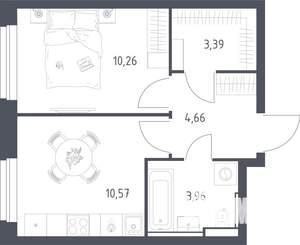 1-к квартира, строящийся дом, 33м2, 20/24 этаж