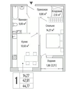 1-к квартира, вторичка, 45м2, 7/9 этаж