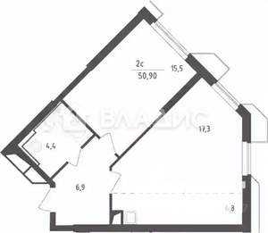 2-к квартира, вторичка, 51м2, 29/33 этаж