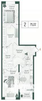 2-к квартира, вторичка, 77м2, 9/10 этаж
