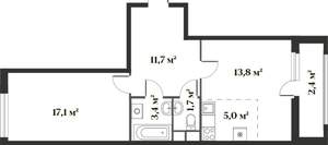 2-к квартира, вторичка, 55м2, 1/6 этаж