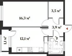 1-к квартира, вторичка, 41м2, 4/6 этаж