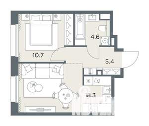 1-к квартира, вторичка, 39м2, 2/6 этаж