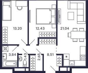 2-к квартира, строящийся дом, 63м2, 28/28 этаж