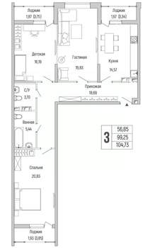 3-к квартира, вторичка, 105м2, 5/9 этаж