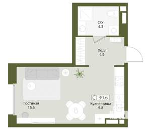 Студия квартира, вторичка, 31м2, 4/8 этаж