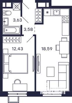 1-к квартира, вторичка, 40м2, 24/28 этаж
