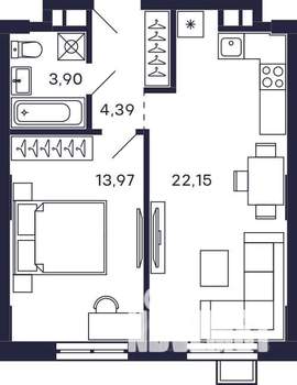 1-к квартира, вторичка, 44м2, 5/28 этаж