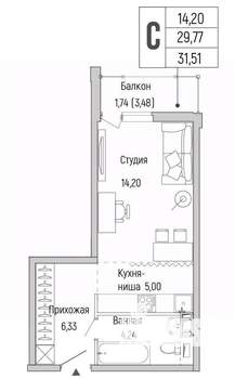 Студия квартира, вторичка, 32м2, 8/9 этаж