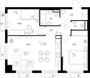 2-к квартира, вторичка, 58м2, 6/9 этаж