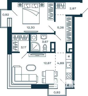 1-к квартира, вторичка, 45м2, 22/25 этаж