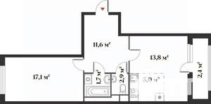 2-к квартира, вторичка, 55м2, 2/6 этаж