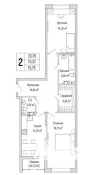 2-к квартира, вторичка, 76м2, 2/9 этаж