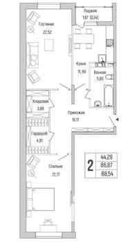 2-к квартира, вторичка, 89м2, 3/9 этаж