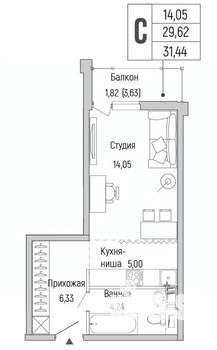 Студия квартира, вторичка, 31м2, 7/9 этаж