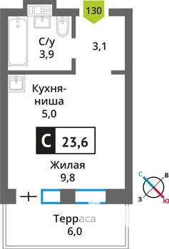 Студия квартира, вторичка, 24м2, 1/9 этаж