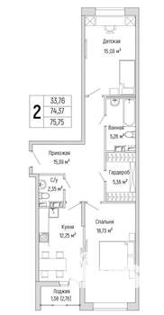 2-к квартира, вторичка, 76м2, 5/9 этаж