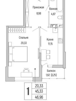 1-к квартира, вторичка, 47м2, 2/9 этаж
