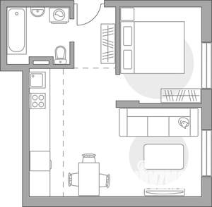 2-к квартира, строящийся дом, 40м2, 1/6 этаж