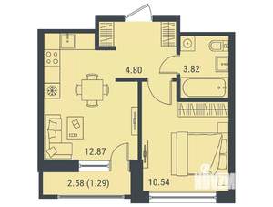 1-к квартира, вторичка, 33м2, 2/14 этаж