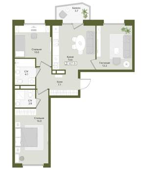 3-к квартира, вторичка, 68м2, 5/8 этаж