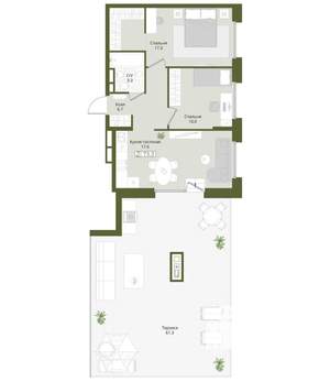 2-к квартира, вторичка, 73м2, 6/8 этаж